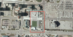 Aerial view of the Celebration Square, 2013. Courtesy of the Canadiana Room, Mississauga Central Library 