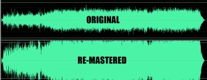 A comparison of an original recording and a remastered recording in which compression has been used in order to increase the volume of the recording.